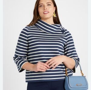 NEW Kate Spade Navy White Striped Ponte Knit Top Size Small Nautical